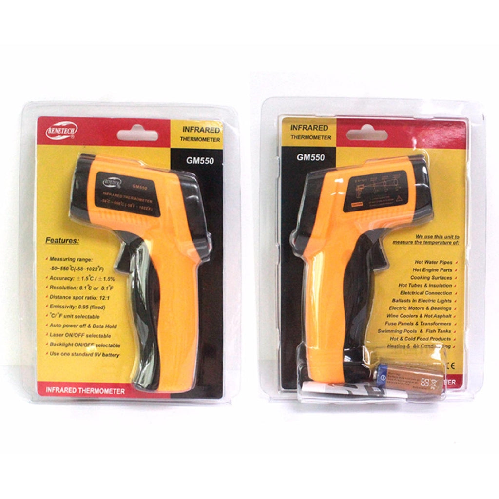 Benetech GM550 Non Contact Thermometer Laser Temperature Gun Infrared Thermometer -50° to 550° Celcius
