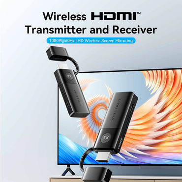 Vention Portable Wireless HDMI Transmitter TX & Receiver RX 1080p/60Hz HD Resolution with 5GHz Wi-Fi Adapter, 50M Signal Transmission, USB C Power Port for Desktop, PC, Computer, Laptop, Camera, Game Console to TV, Monitor and Projector