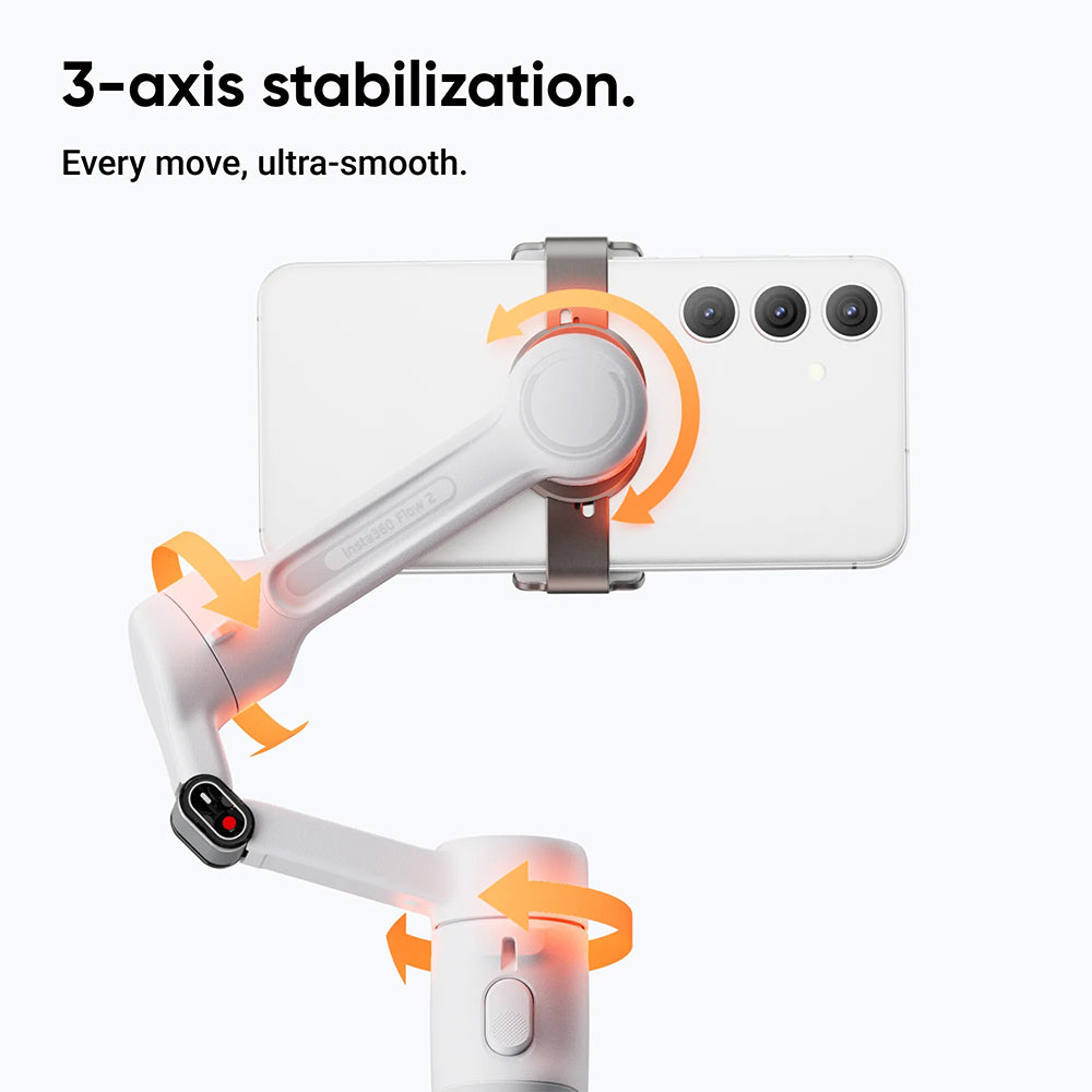 Insta360 Flow 2 Pro AI Smartphone Gimbal Stabilizer Standard / Tracker Bundle Kit – 3-Axis Foldable Deep Track 3.0, Built-in Tripod & Selfie Stick, 1100mAh 10Hrs Battery Life, Gesture Control, Smart Wheel for iPhone & Android | Grey, White