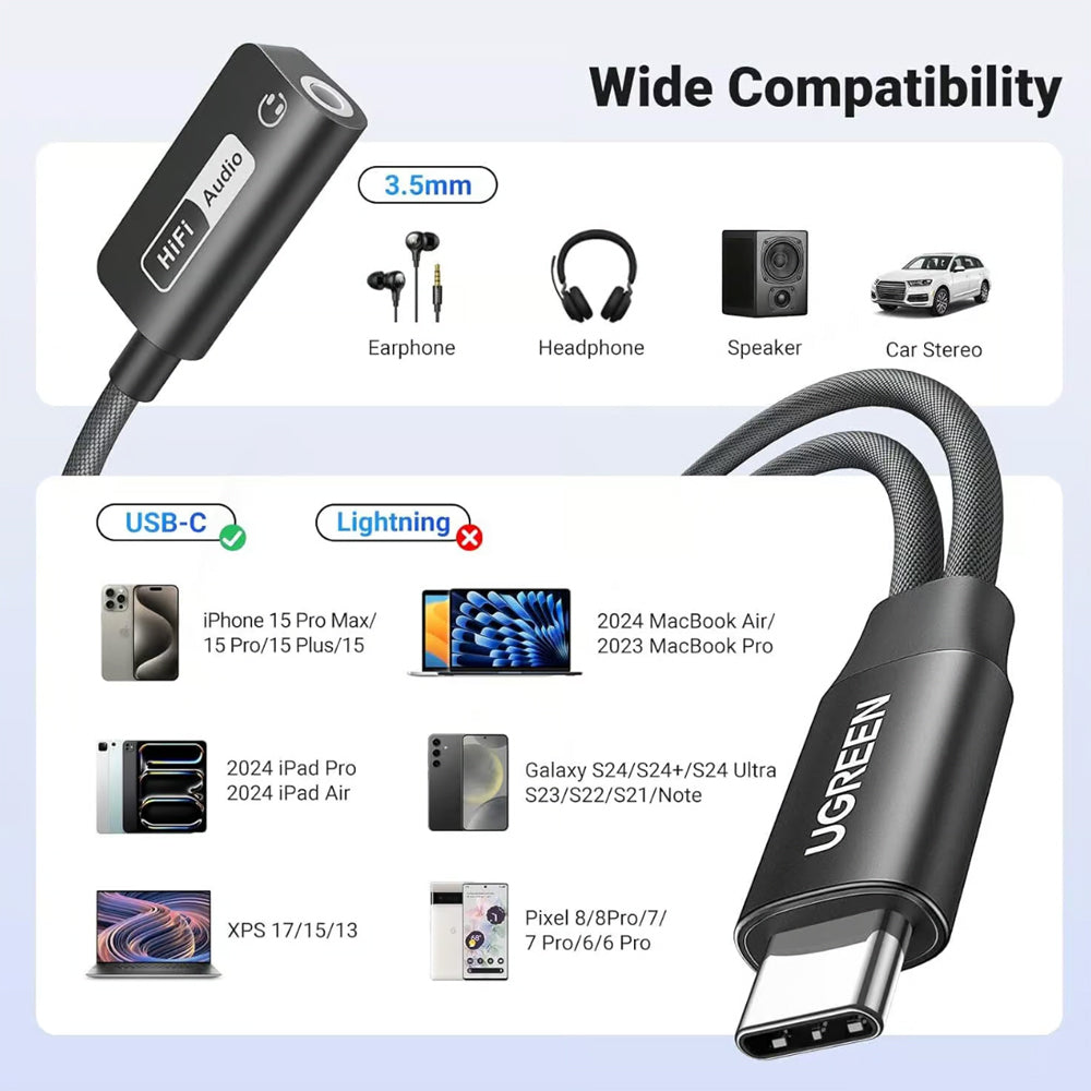 UGREEN 2 in 1 USB-C to 3.5mm Audio & Type C Charger Adapter Cable with 32bit/384kHz Aux and PD 60W Fast Charging for iPhone 16/15 Pro Max, MacBook Pro/Air, iPad Pro/Mini, SAMSUNG Galaxy S24 S23 Ultra, Pixel 9 - Smartphone & Tablets | CM721