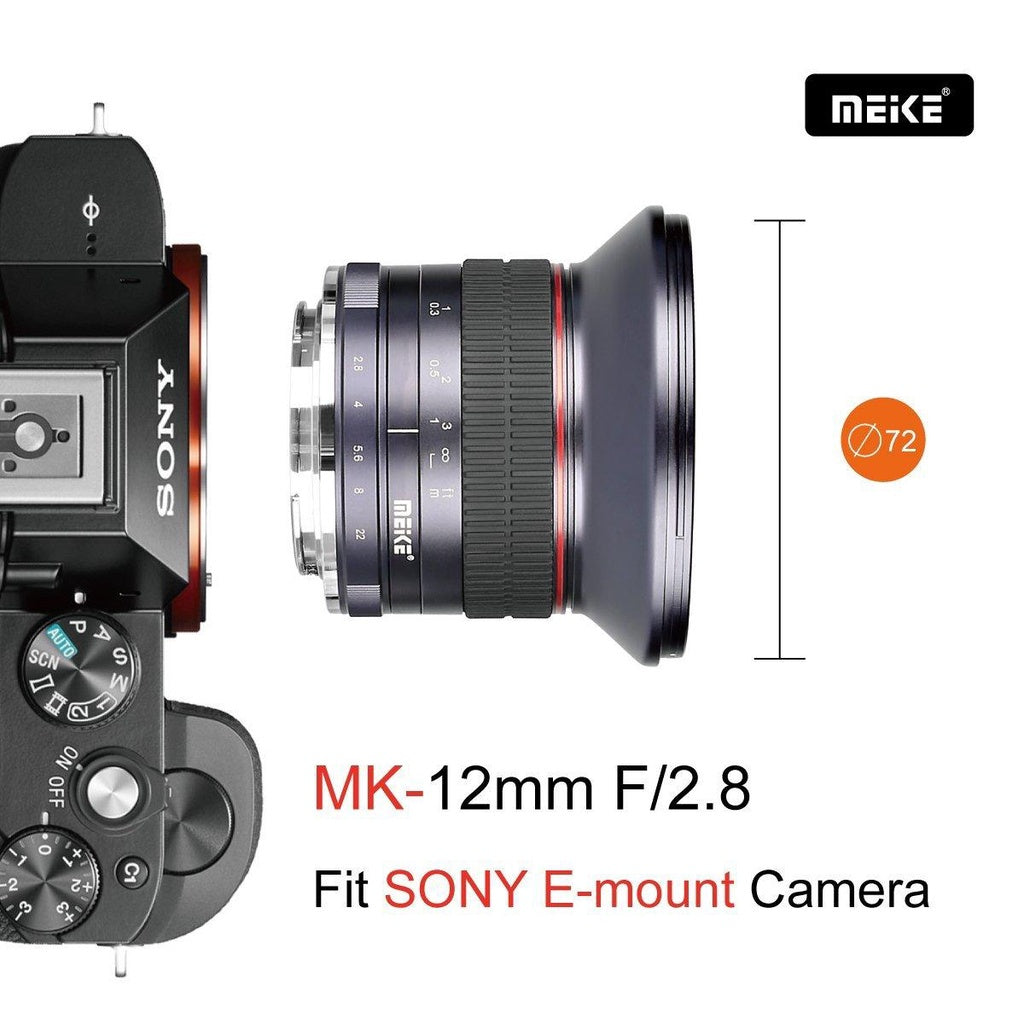 Meike MK-12mm 12mm F/2.8 Ultra Wide Angle Manual Focus APS-C Prime Lens (E-Mount) for Sony Mirrorless Cameras