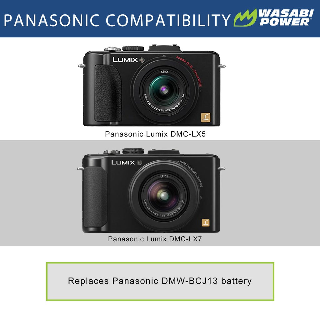 Wasabi Power Battery DMW BCJ13 (2-Pack) and Charger for Lumix DMW-BCJ13, DMW-BCJ13E, DMW-BCJ13PP and Lumix DMC-LX5, DMC-LX7 | JG Superstore