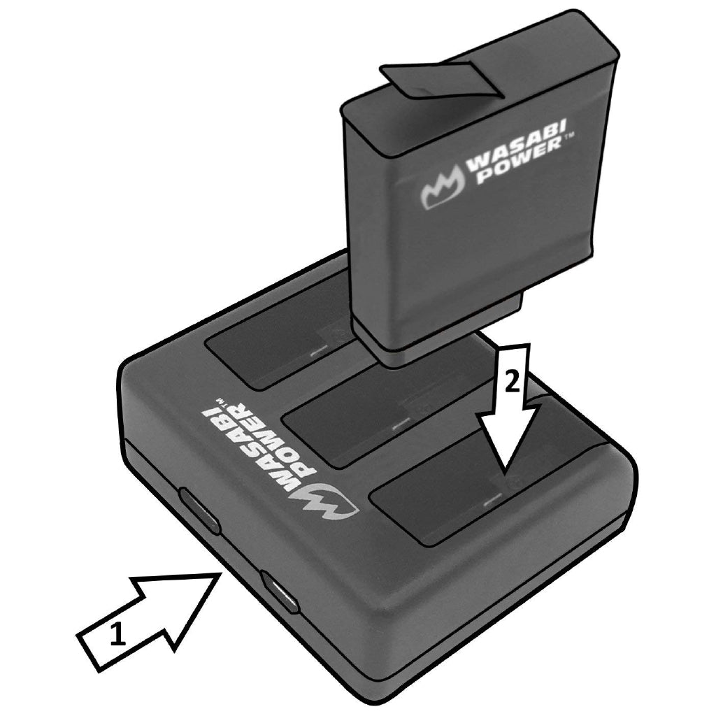 Wasabi Rechargeable Power Battery (2-Pack) and Triple Charger for GoPro HERO5, HERO6, HERO7, HERO (Black)