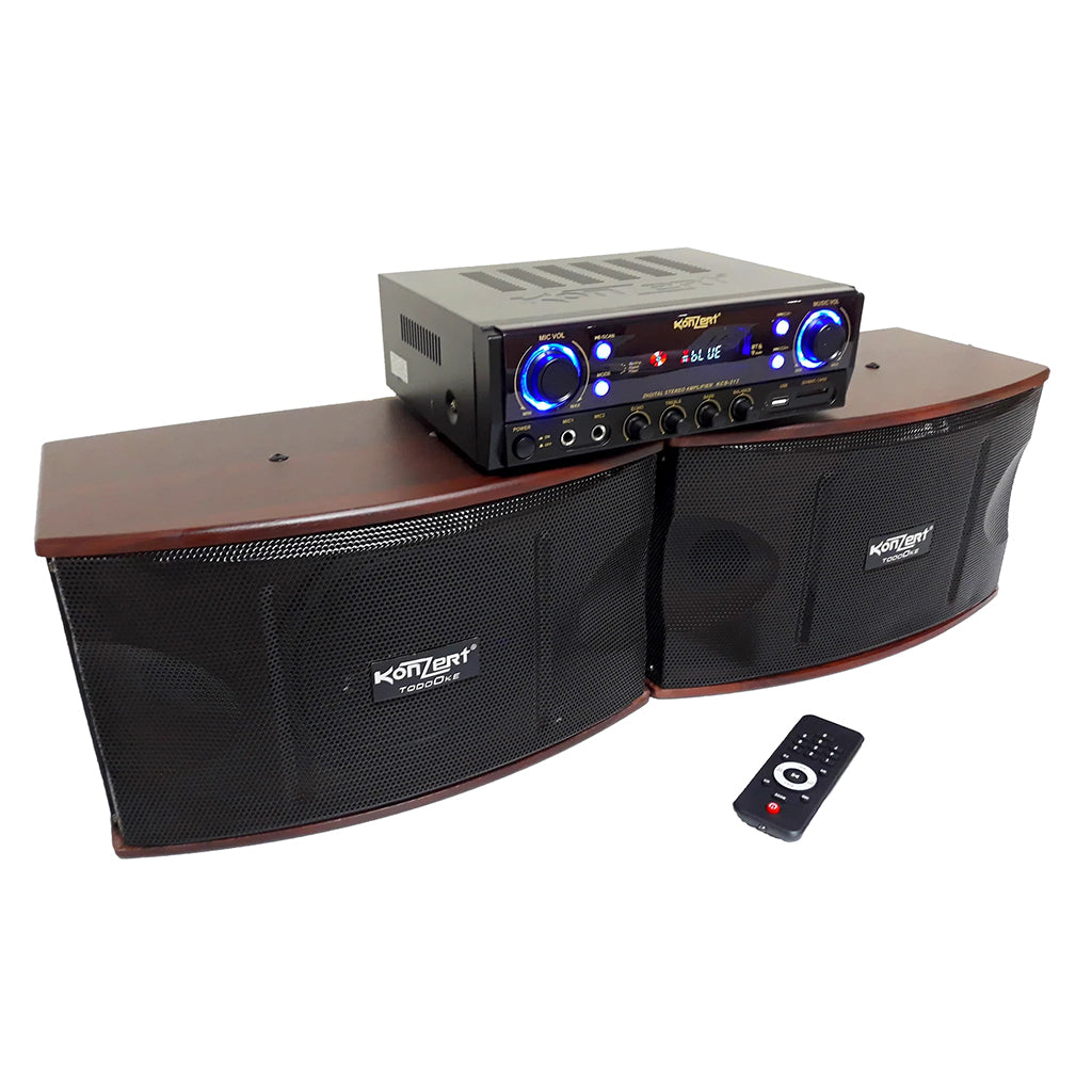 Konzert TodoOke KCS-212 1800W 6" 2-Way Woofer Micro Component Karaoke Speaker System (SET) with 2 Channel Output, Bluetooth, FM Radio Tuner and RCA, Mic Inputs and Remote Control