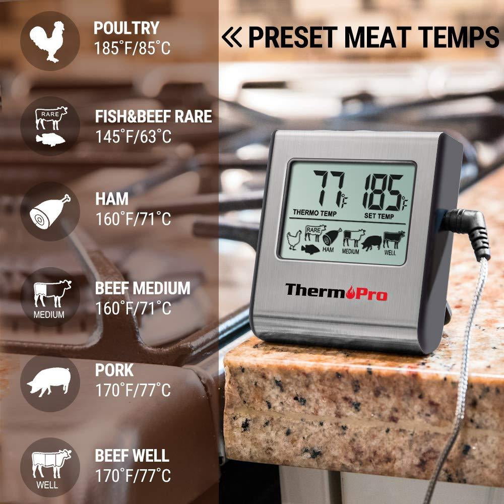 ThermoPro TP16 Digital Thermometer For Oven Smoker Candy Liquid Kitchen Cooking Grilling Meat BBQ Thermometer and Timer
