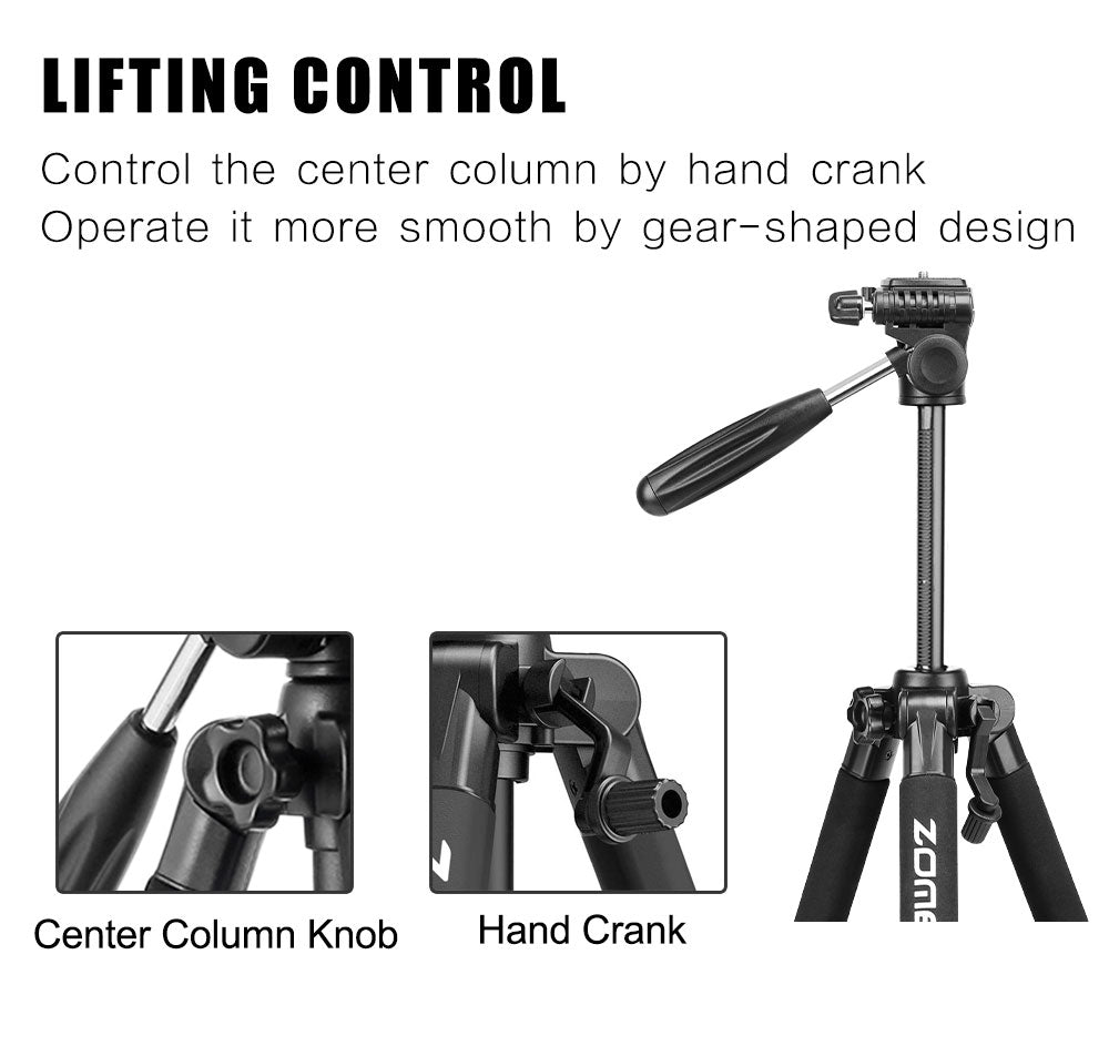 Zomei Q111 Professional Aluminum Lightweight Compact Travel Portable Camera Tripod 55-inch | JG Superstore