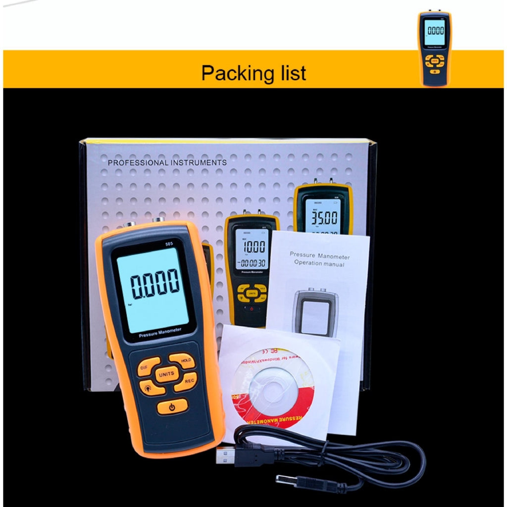 Benetech GM505 Handheld Digital Pressure Meter Manometer +/-2.49KPa Pressure Gauge Tester USB Manometro with 13 unit choice