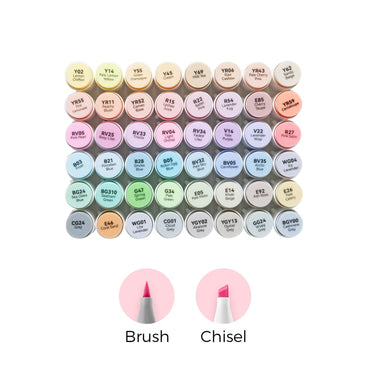 Ohuhu Honolulu Series Alcohol Based 48 + 1 Pastel Tone Colors with Colorless Blender Dual Tip Brush and Chisel Art Marker Colored Pens for Stationary, Drawing, Arts & Crafts | Y30-80404-26