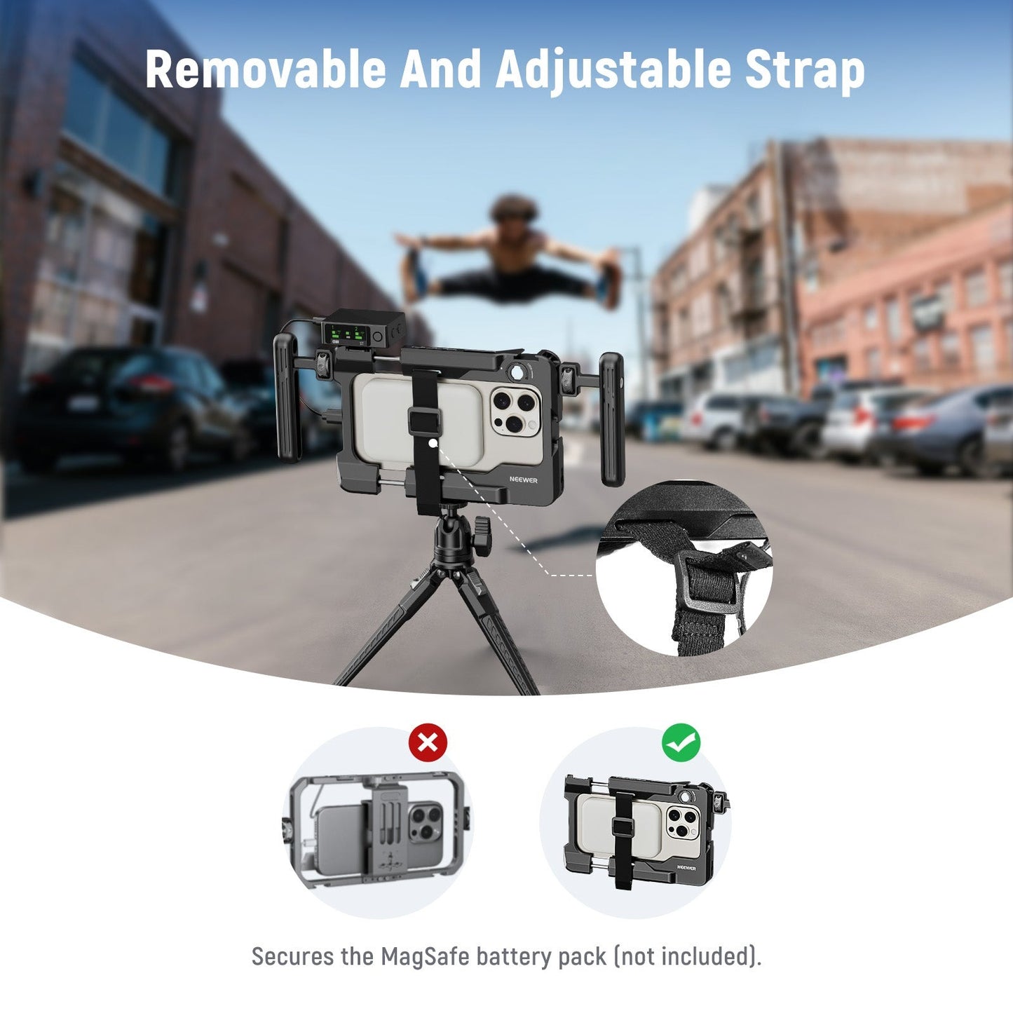 Neewer PA017 Handheld Universal Smartphone Clamp Mount Cage Rig with 67mm Detachable Filter Adapter Ring, 360° Dual Side Handles, Aluminum Alloy, Multiple 1/4" Threads for Photography, Videography & Content Creation | 10103956