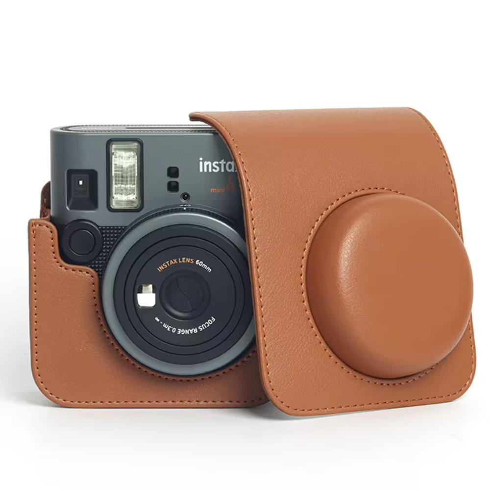 Pikxi FUJIFILM Instax Mini 41 Camera Leather Bag Protective Case with Formfitting Design for Controls, Sp Button Locks and Rear Storage Film Pocket | Black Brown Grey