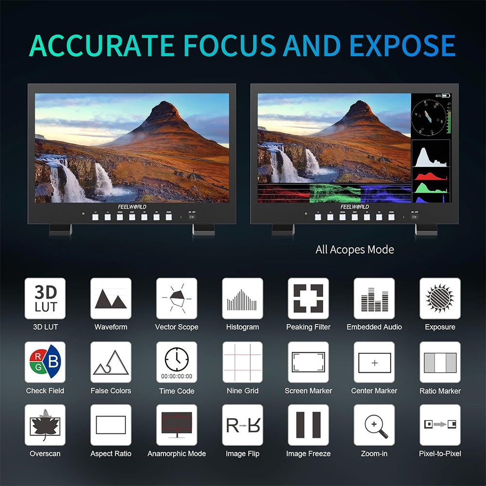 FEELWORLD FVM215 (21.5") High-Bright 1000nit Broadcast Monitor for 4K 60Hz Support, 3G-SDI & HDMI In & Out, V-Mount Battery Plate, 3D LUT, Waveform for Professional Videography Cinematic Production
