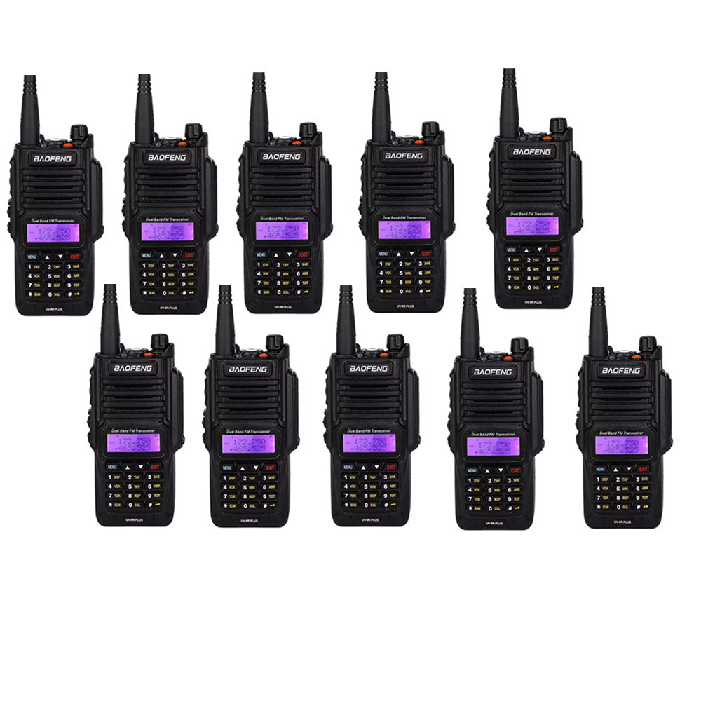 BaoFeng UV-9R PLUS (Set of 5/6/7/8/9/10) Walkie-Talkie Dual-Band VHF/UHF Transceiver 8W PC Programmable Two-Way Radio with 128 Store Channels, 136-174/400-520MHz Frequency Range, 9km Talking Range, Clear Voice Output, IP67 Waterproof