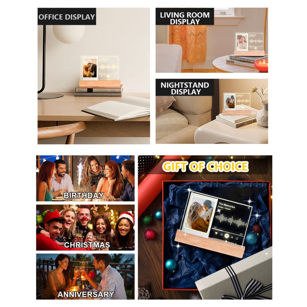 Pikxi Wooden Tabletop LED Photo Frame Display for Fujifilm Instax Mini Photo Film | Music