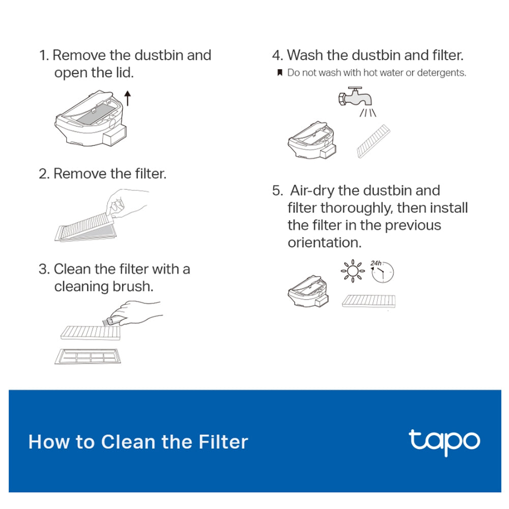 TP-Link TAPO RVA100 / RVA300 Cleaning Accessories for RV30 RV10 & RV30/RV10 Plus SMART Robot Vacuum Cleaner with Main / Side Brush and HEPA Filter Replacement Kit and Washable Mop Cloth