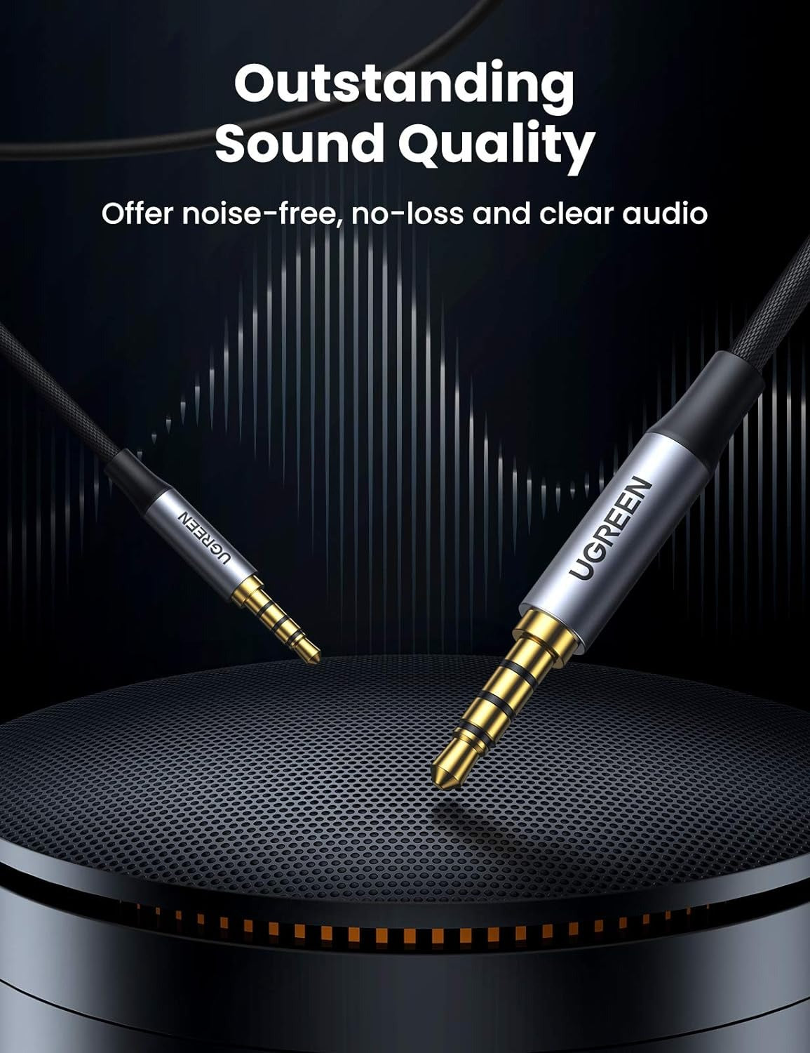 UGREEN 3.5mm 4-Pole TRRS Male to Male AUX Audio Cable Hi-Fi with Gold-Plated Jack Connectors, Nylon Braided Jacket, Multi-Layer Shielding for PC, Phone, Tablet, Speaker, Amplifier, etc. (0.5M, 1M, 1.5M, 2M, 3M, 5M)