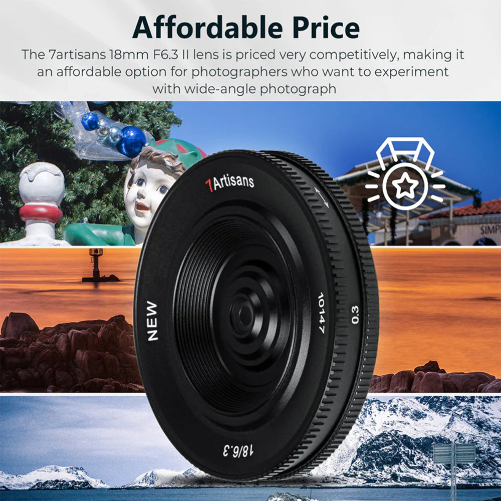 7Artisans 18mm F/6.3 Mark II APS-C Format Fujifilm X Mount Wide Angle Prime Pancake UFO Slim Lens MF Manual Focus for Mirrorless Cameras