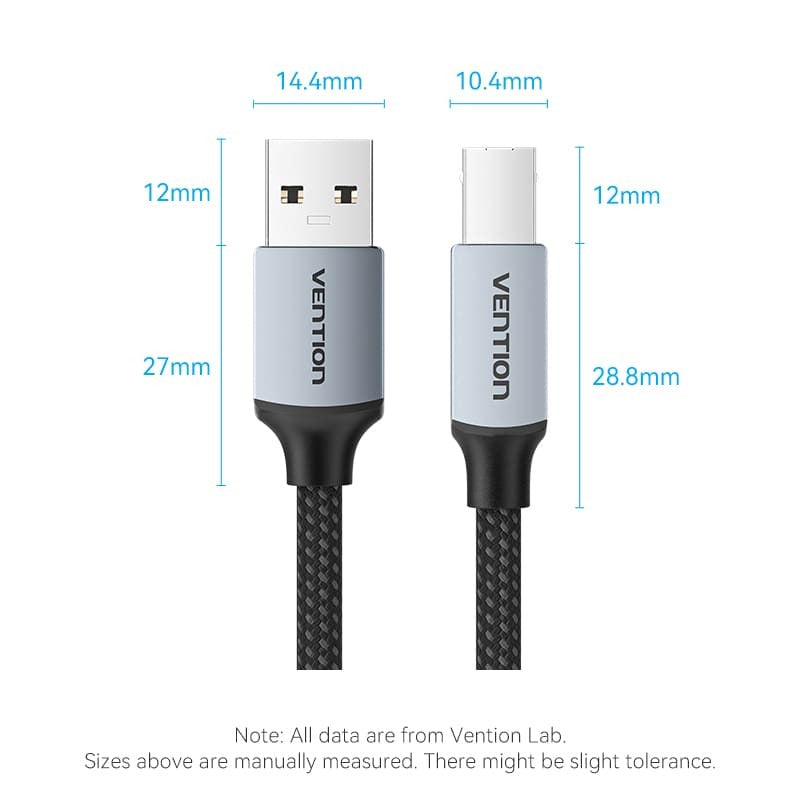 Vention USB 2.0 Male to B Male Printer Cable Gray Aluminum Alloy With All-in-One Devices, Printers, Scanners, Fax (CTT)