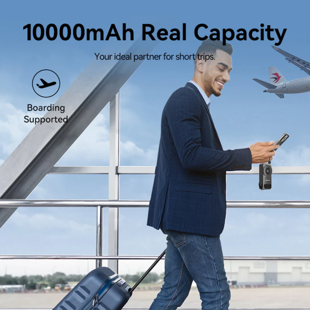 Vention 10000mAh Power Bank 15W Magnetic Wireless Charging Built-in USB-C and iPh Cable includes EU/US/UK AC Convertible Adapters with Airline-Approved for Travel