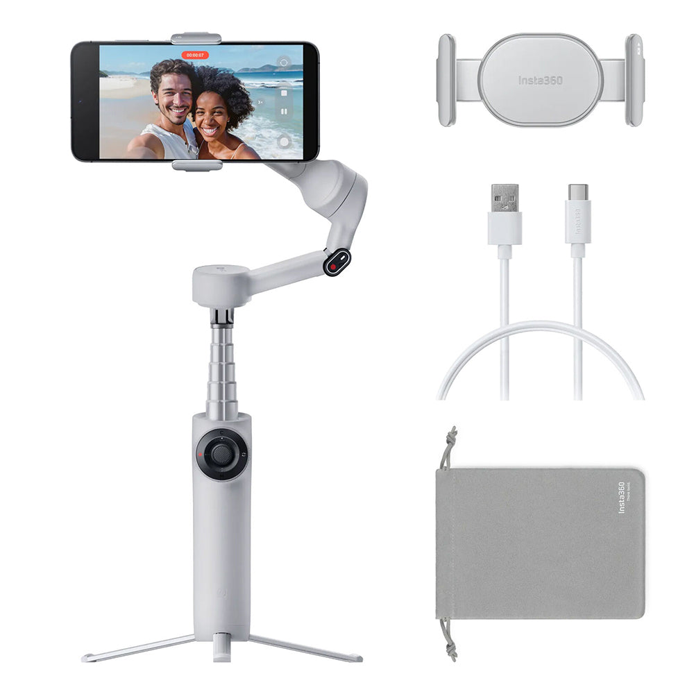 Insta360 Flow 2 Pro AI Smartphone Gimbal Stabilizer Standard / Tracker Bundle Kit – 3-Axis Foldable Deep Track 3.0, Built-in Tripod & Selfie Stick, 1100mAh 10Hrs Battery Life, Gesture Control, Smart Wheel for iPhone & Android | Grey, White