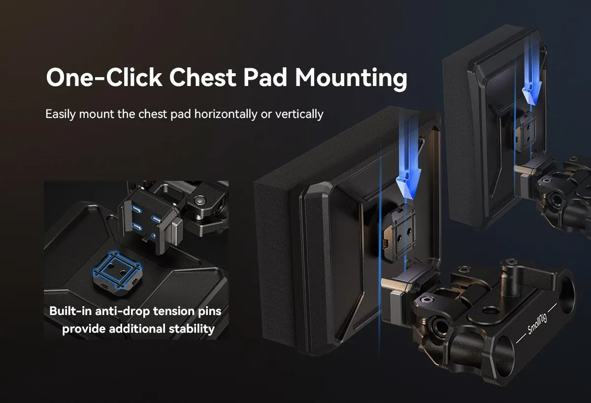 SmallRig Compact V-Mount Battery Mounting Plate System with Arca-Swiss QR Quick Release Plate, 90 Degree Rotating Plate and 15mm Rods with Chest Support for SmallRig VB50 / VB99, Sony Alpha, Canon EOS and Panasonic Lumix Series DSLR / Mirrorless Camera