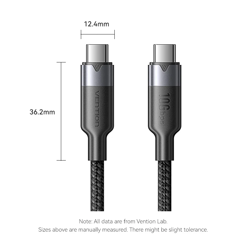 Vention 0.5 / 1-Meter USB 3.2 Gen 2 Dual Type-C Male 5A Fast Charging Cable with 10Gbps Data Transmission Speed Aluminum Alloy Type