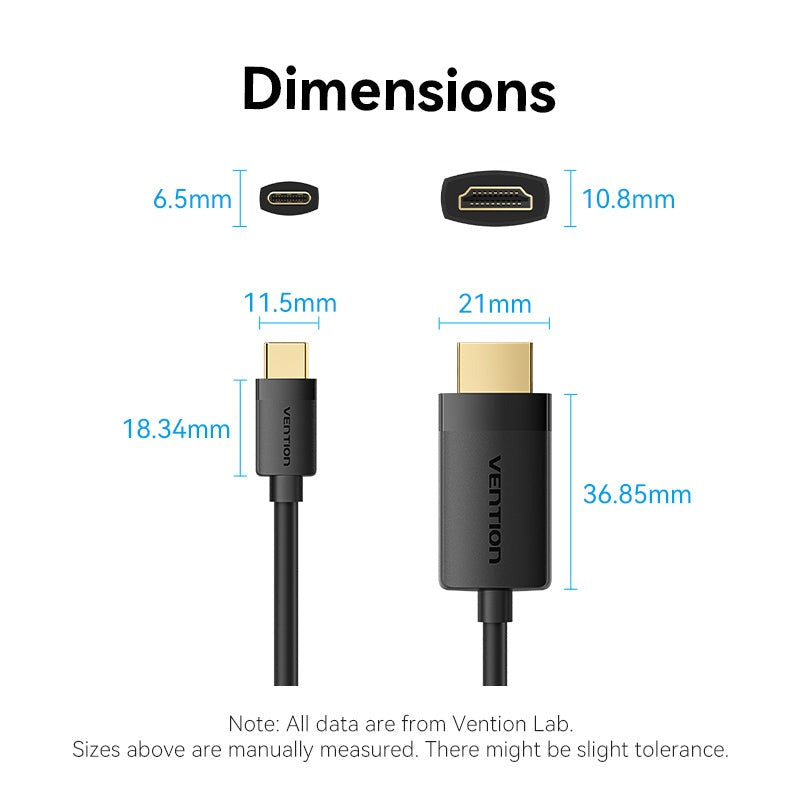 Vention USB-C to HDMI-A 4K HD Cable Black 4K/60Hz For Laptop, TV, Tablet, Phone, Monitor, Projector