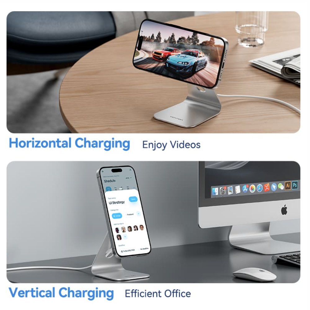 Vention 15W Magnetic Wireless Charger Stand with MagSafe 1M for iPh - Silver