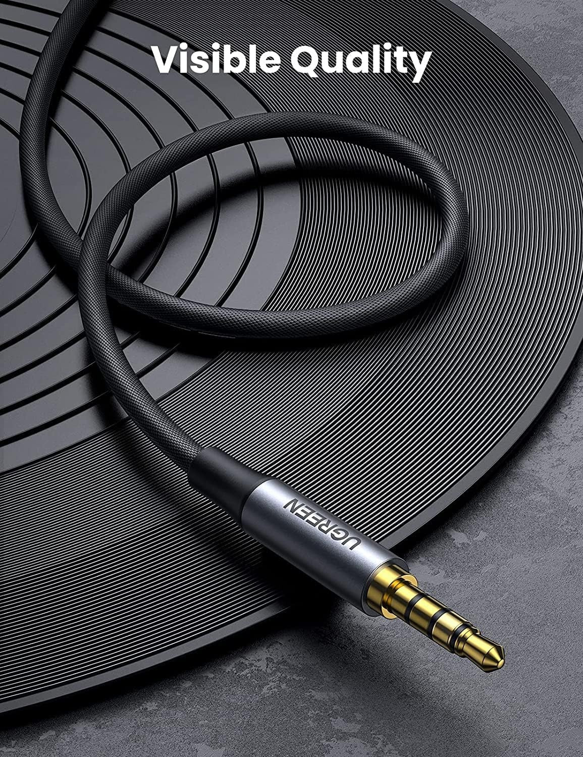 UGREEN 3.5mm 4-Pole TRRS Male to Male AUX Audio Cable Hi-Fi with Gold-Plated Jack Connectors, Nylon Braided Jacket, Multi-Layer Shielding for PC, Phone, Tablet, Speaker, Amplifier, etc. (0.5M, 1M, 1.5M, 2M, 3M, 5M)