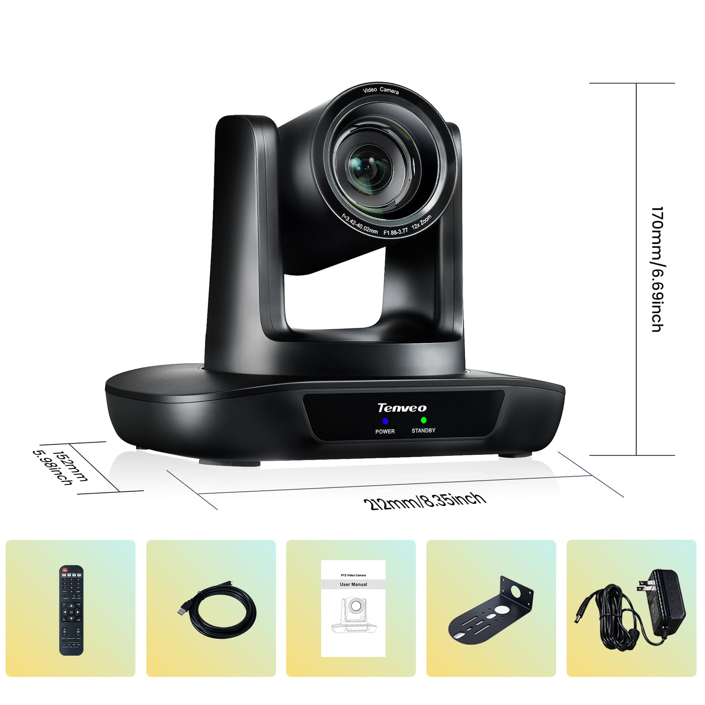 Tenveo UHDMAX 1080P FHD PTZ Conference Camera with Smart Auto Tracking, 12X Optical Zoom, 2MP 1/2.8" Sony Sensor, 3G-SDI, HDMI, USB, and LAN Output for Video Live Streaming, Broadcast, Meeting & Conferencing