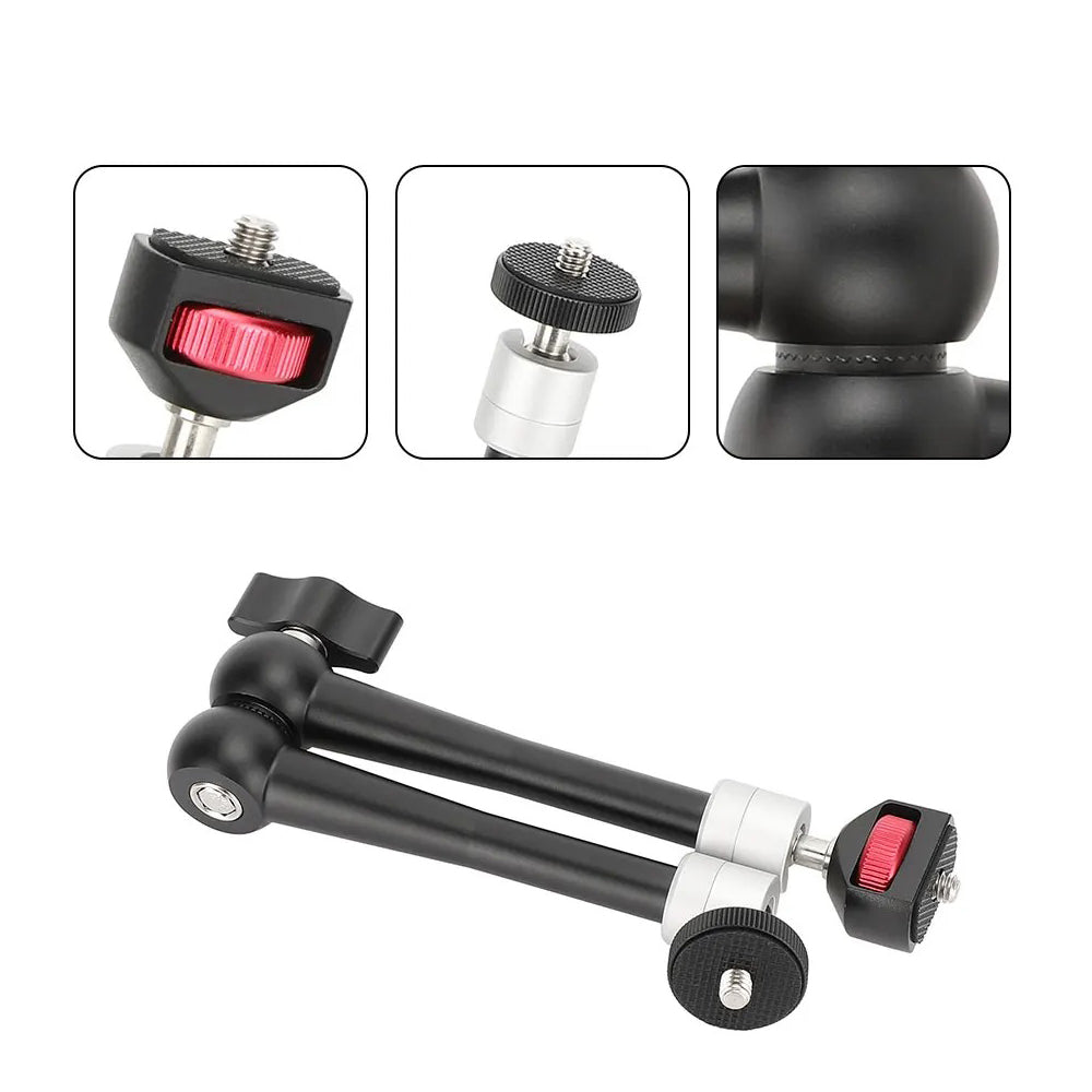 Pxel Articulating Aluminum Alloy Magic Arm with Dual 360° Ball Head + Dual 1/4" Thread Screw Mounts with 3.3lb / 1.49kg Max Payload for Camera Monitors, Action Cameras & Camera Accessories | MA8 | MA9