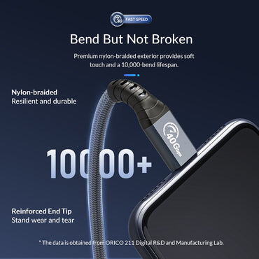 ORICO TBZ4 (2m) USB Type C Thunderbolt 4 USB-C Data Cable with 40Gbps High-Speed Transmission Rate, PD 100W, 8K 60Hz UHD, USB-C Male to USB-C Male, Nylon Braided for Notebooks, Tablet, PC