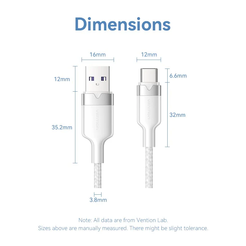 Vention 2-Meters USB 2.0 Type-A Male to Type-C Male 6A Fast Charging Cable 480Mbps Data Transmission Speed Aluminum Alloy Type