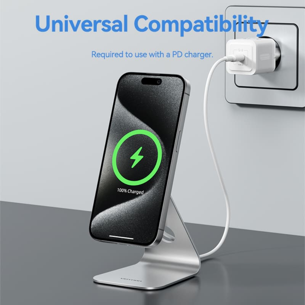 Vention 15W Magnetic Wireless Charger Stand with MagSafe 1M for iPh - Silver