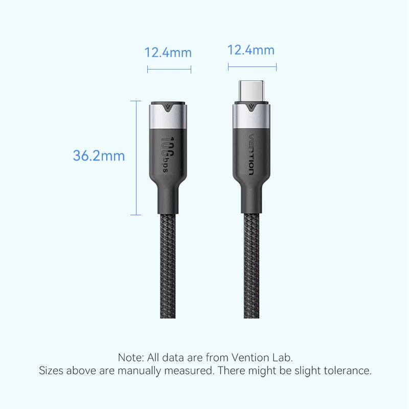 Vention 0.5-Meter USB 3.2 Gen 2 Type-C Male to Female 5A Fast Charging Cable with 10Gbps Data Transmission Speed Aluminum Alloy Type