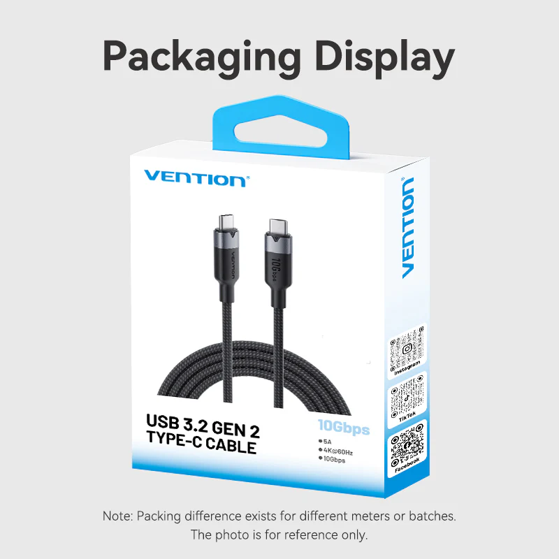 Vention 0.5 / 1-Meter USB 3.2 Gen 2 Dual Type-C Male 5A Fast Charging Cable with 10Gbps Data Transmission Speed Aluminum Alloy Type