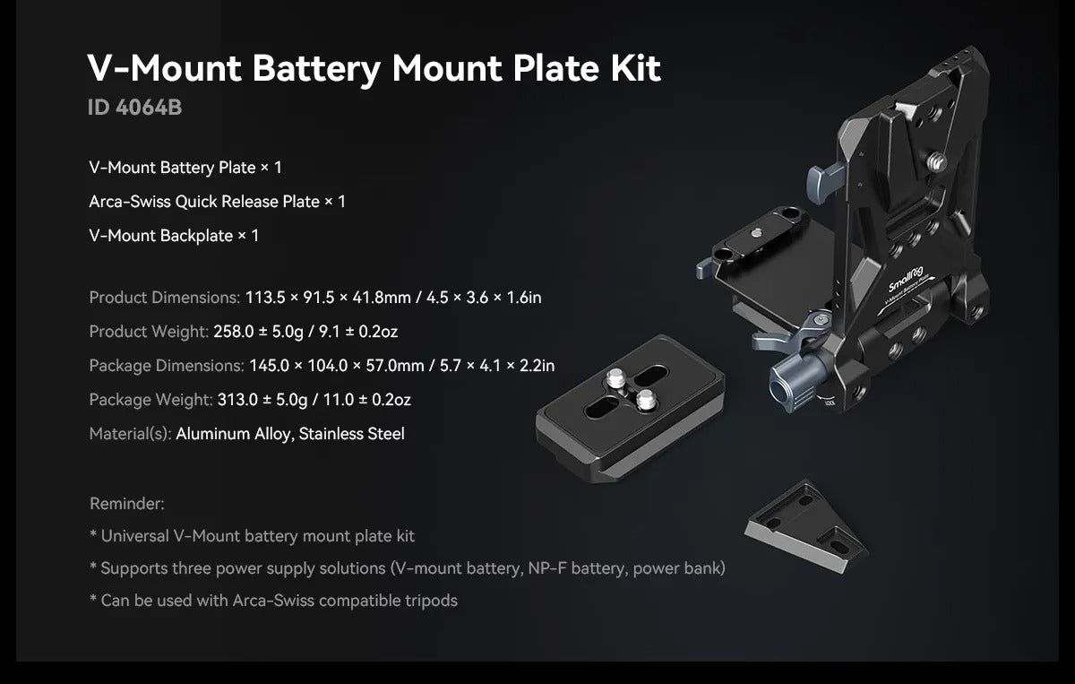 SmallRig Compact V-Mount Battery Mounting Plate System with Arca-Swiss QR Quick Release Plate, 90 Degree Rotating Plate and 15mm Rods with Chest Support for SmallRig VB50 / VB99, Sony Alpha, Canon EOS and Panasonic Lumix Series DSLR / Mirrorless Camera