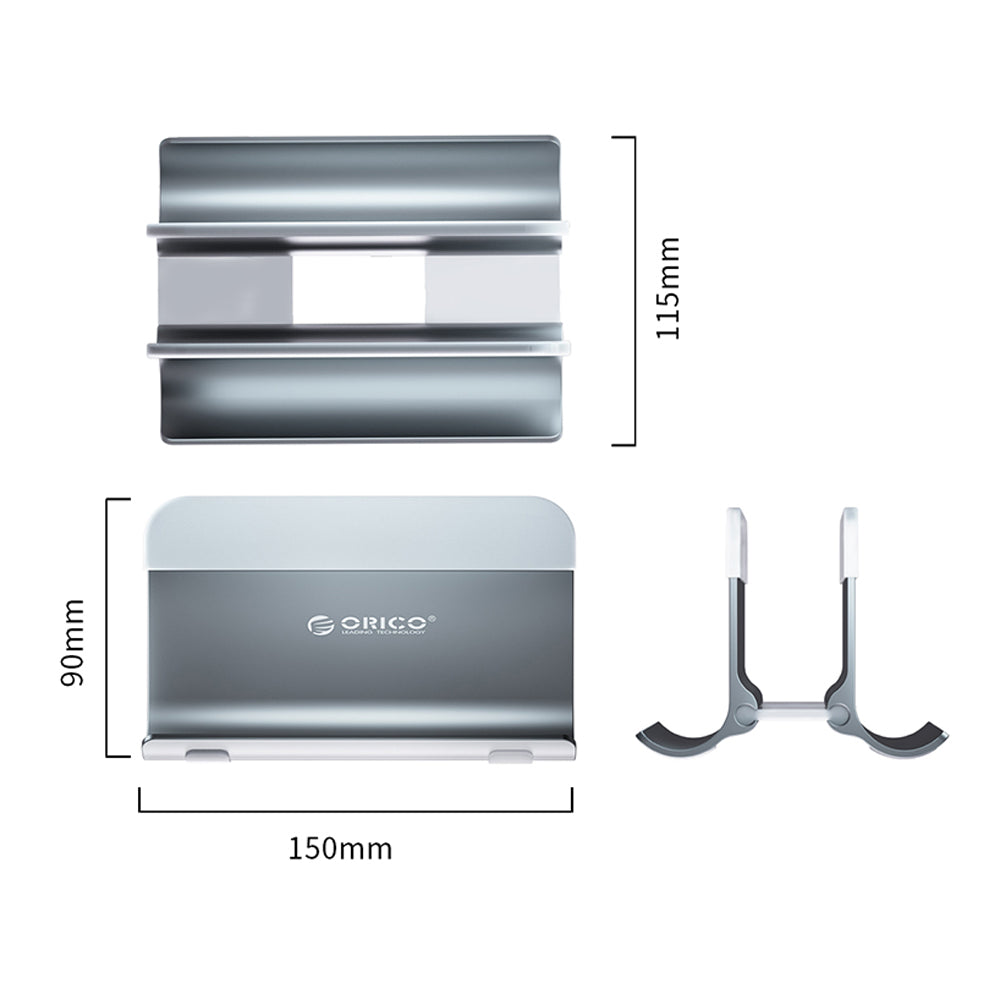 ORICO Multifunctiol Vertical Aluminum Laptop Stand, Smartphone & Tablet Holder with Gravity Auto Locking, 40mm Max. Size, Silicone Padding (Gray, Silver) | NPB1 NPB2