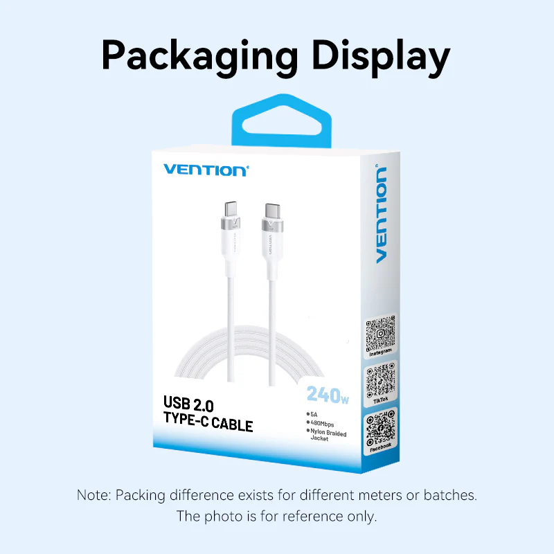 Vention 1 / 2-Meter USB 2.0 Dual Type-C Male 5A Fast Charging Cable with 480Mbps Data Transmission Speed Aluminum Alloy Type