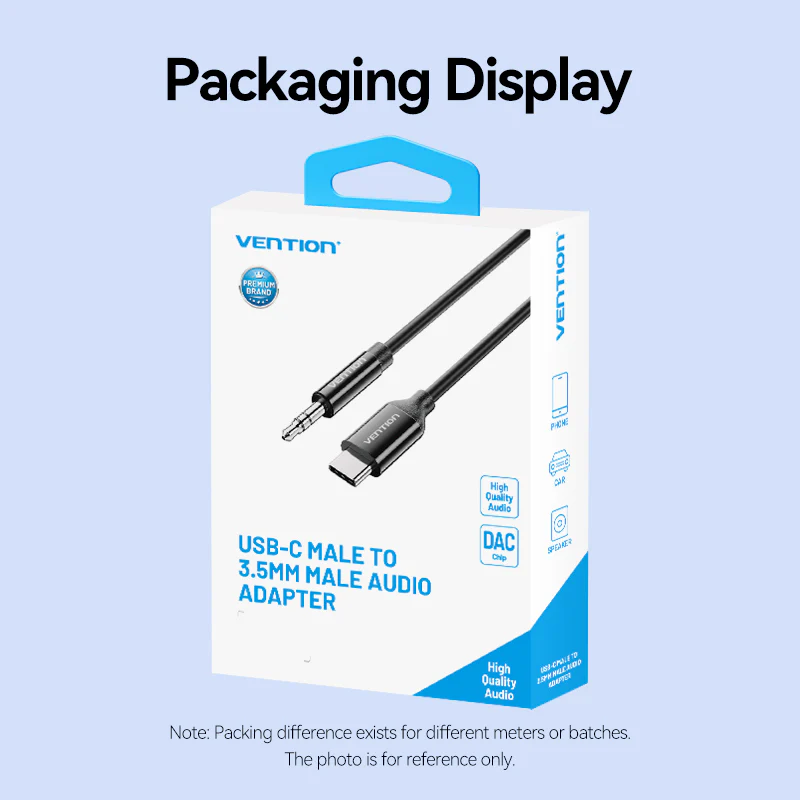 Vention 1.5-Meters USB-C Male to 3.5mm Male Jack Audio Cable with DAC Adapter ABS Type for Laptops, Headphones, Car Stereo, Smartphones & Speakers