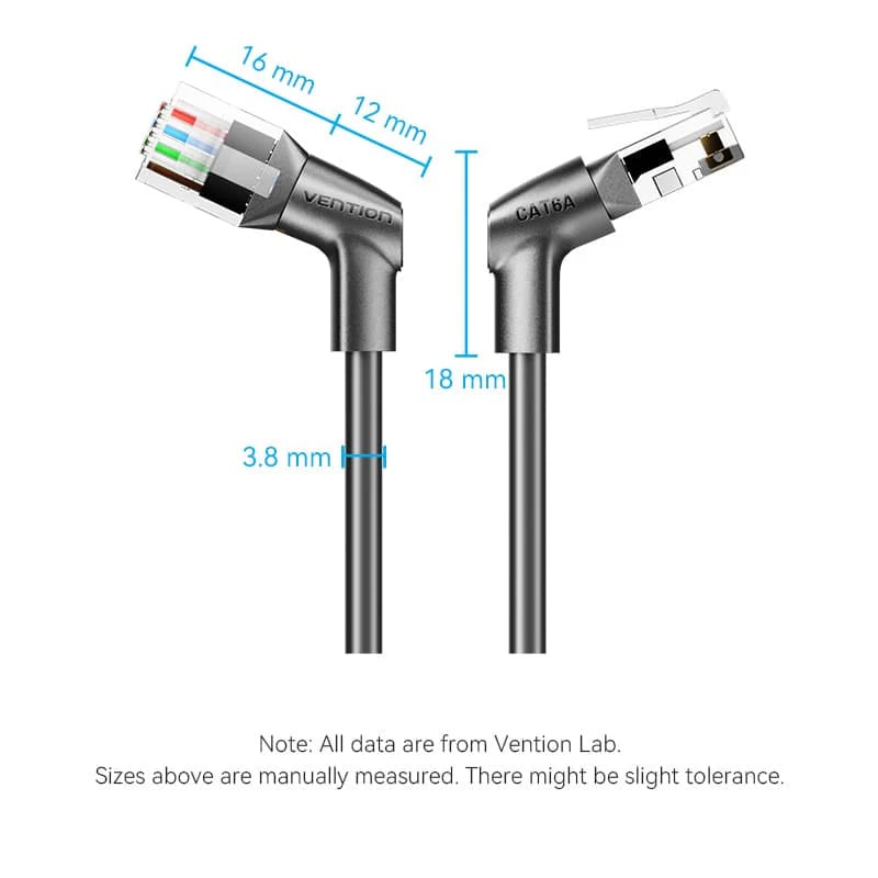 Vention 0.5 Meter Cat6A 360° Right Angle UTP Ethernet Patch LAN Cable RJ45 Male to Male with Gold Plated Contacts, Max 10Gbps Rated Transfer Speed and 500MHz Bandwidth for Internet Network | IBSBD