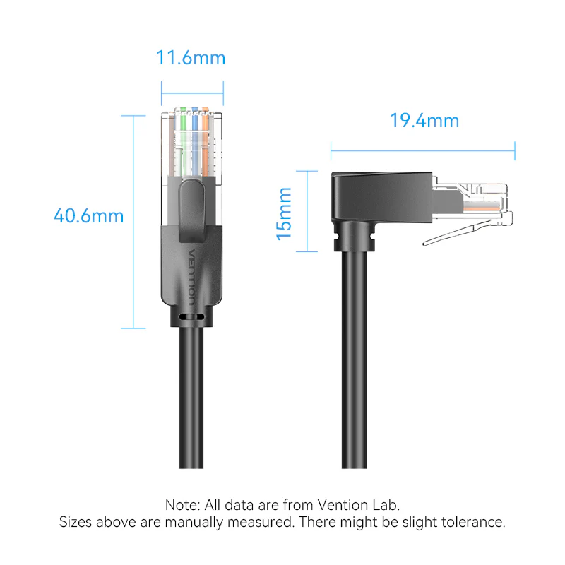 Vention 3-Meters Cat6 UTP 1000Mbps Upward Right Angle RJ45 Full-Speed Ethernet Patch Cable with 250MHz Bandwidth for Computers, Network Devices, PC, Laptops, Wi-Fi Access Point & Router