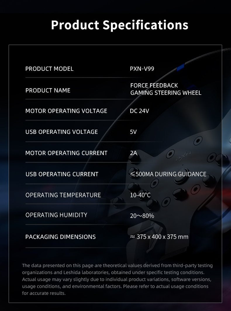 PXN V99 Racing and Driving Simulation Game Controller Set with Force Feedback Steering Wheel and Column, 6+1 Gear Gear Stick Shift, and Adjustable Hall Magnetic Foot Pedals for PC and Console