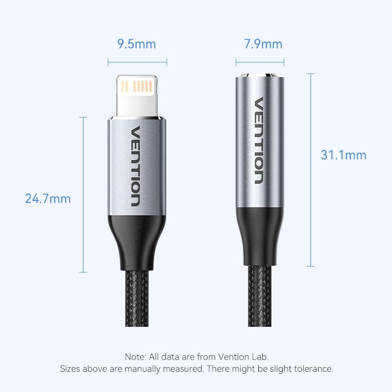 Vention iPh Male to 3.5mm Earphone Jack Adapter with Cotton Braided Exterior for Cars, Mobile