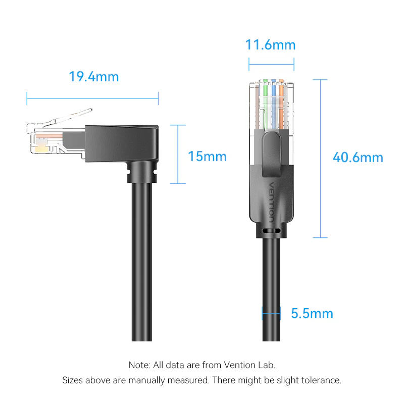 Vention 3-Meters Cat6 UTP 1000Mbps Downward Right Angle RJ45 Full-Speed Ethernet Patch Cable with 250MHz Bandwidth for Computers, Network Devices, PC, Laptops, Wi-Fi Access Point & Router