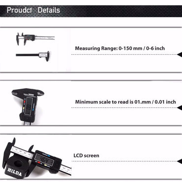 Eagletech 150mm Vernier Valiper Carbon Fiber Composite 6 inch Vernier Digital Electronic Caliper Ruler