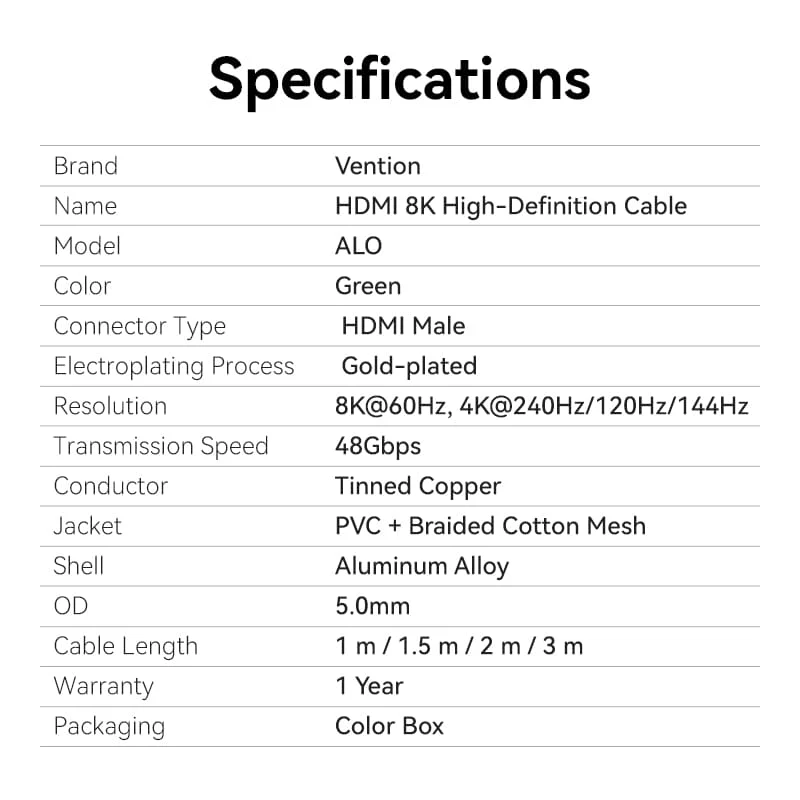 Vention 3-Meters HDMI Male to Male 8K 60Hz HDR Ultra Thin Cotton Braided Video Cable with 48Gbps Total Bandwidth for Computer, Laptop, Gaming Console, TV & Projector