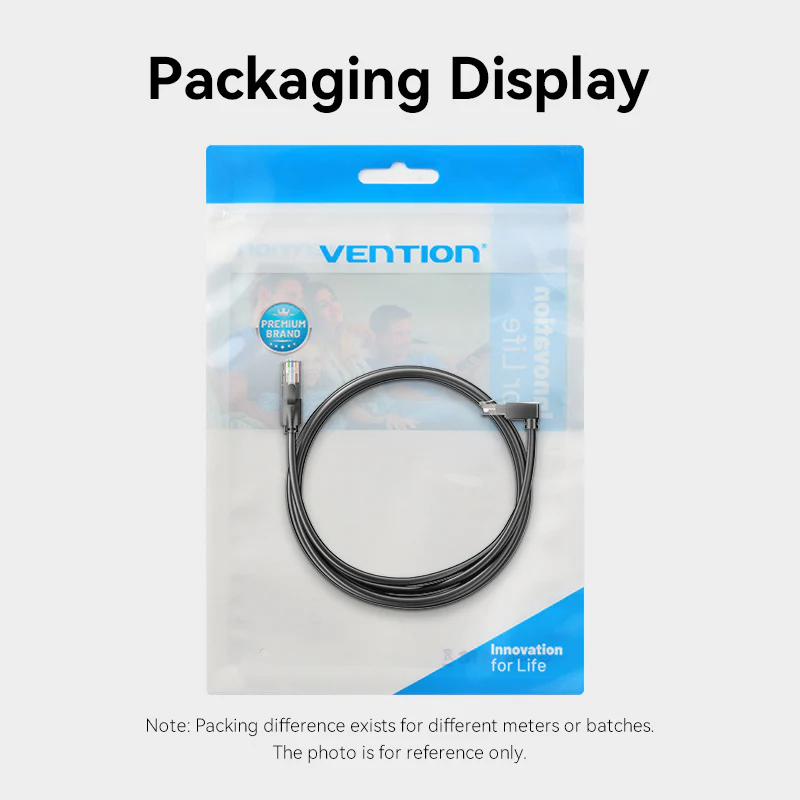 Vention 3-Meters Cat6 UTP 1000Mbps Downward Right Angle RJ45 Full-Speed Ethernet Patch Cable with 250MHz Bandwidth for Computers, Network Devices, PC, Laptops, Wi-Fi Access Point & Router