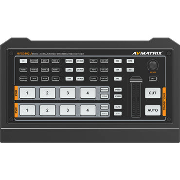 AVMatrix HVS0402U 4 Channel HDMI Live Streaming Video Switcher with T-bar/Auto/Cut Transition Effects, Chroma Key and Luma Key, 2 PIP/POP, 49 Preset Patterns, Audio Mixing/AFV and LAN Port for PC Control Software