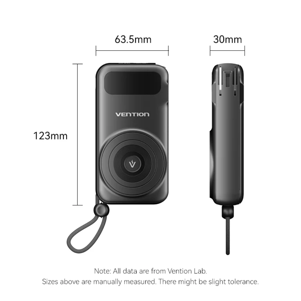Vention 10000mAh Power Bank 15W Magnetic Wireless Charging Built-in USB-C and iPh Cable includes EU/US/UK AC Convertible Adapters with Airline-Approved for Travel