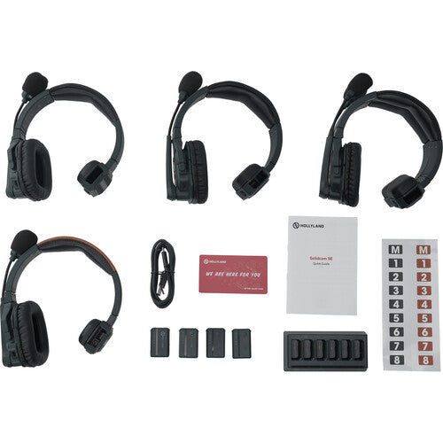 HOLLYLAND SOLIDCOM SE GLOBAL 2.4GHz 5-Person Wireless Intercom System Full-Duplex with 1 Master / 4 Slave Headsets, PTT Push-to-Talk, 350M Transmission Range, ENC Noise Cancellation for Professiol Filmmaking - 5S | 4S | 2S